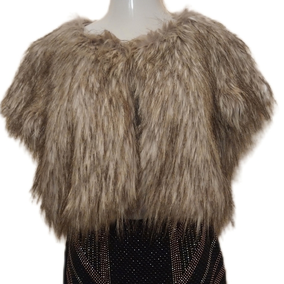 Jennifer Lopez, Faux Fur Jacket, Brown, Tan, Size L - Picture 2 of 2